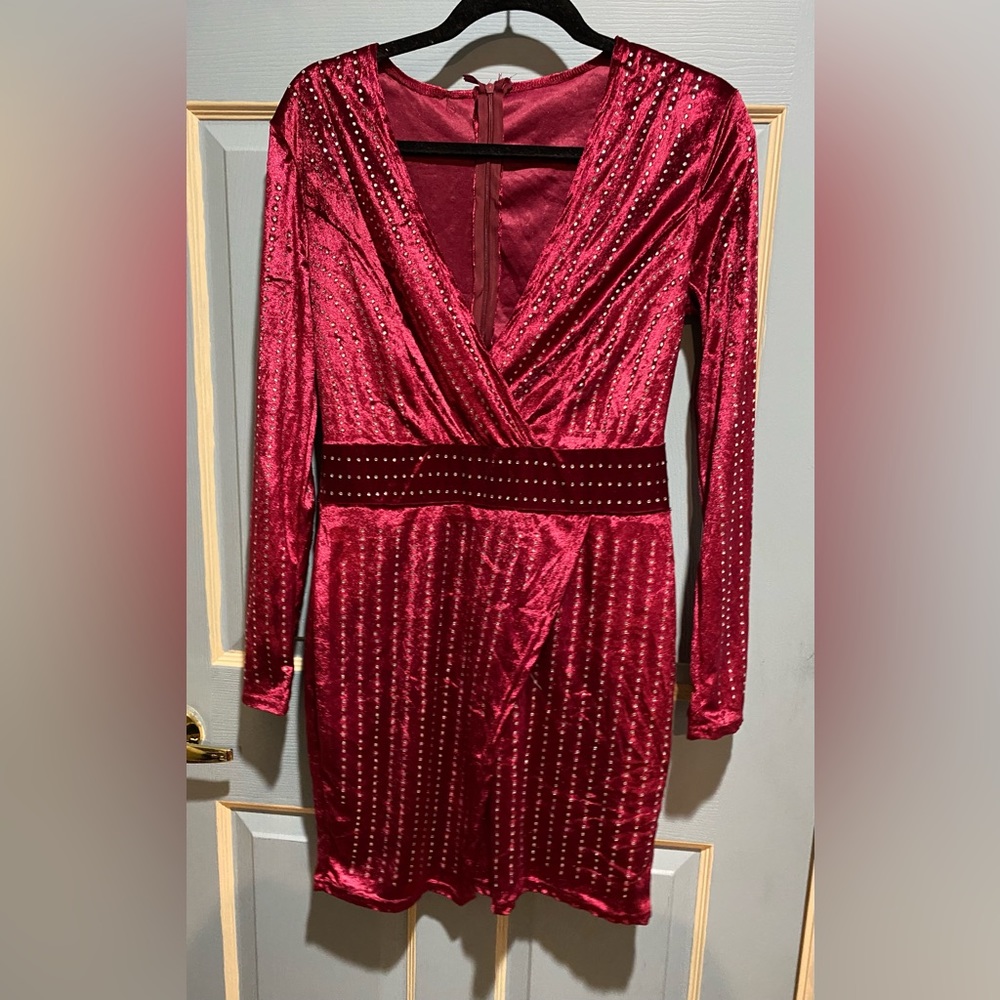 Red Velvety Dress with Crystals size M